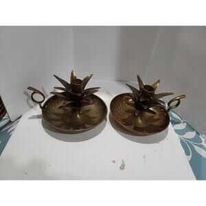 Matching Pair of Vintage Pineapple Solid Brass Candle Holders Sticks